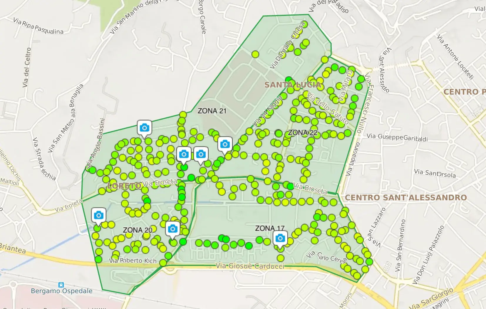 Mappa GPS geolocalizzazione distribuzione volantini – Bergamo